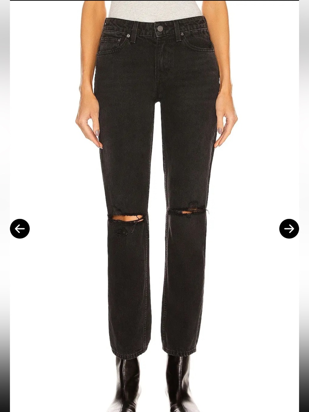 GRLFRND Black Kate Low Rise Slim Crop Jeans with Knee Rips